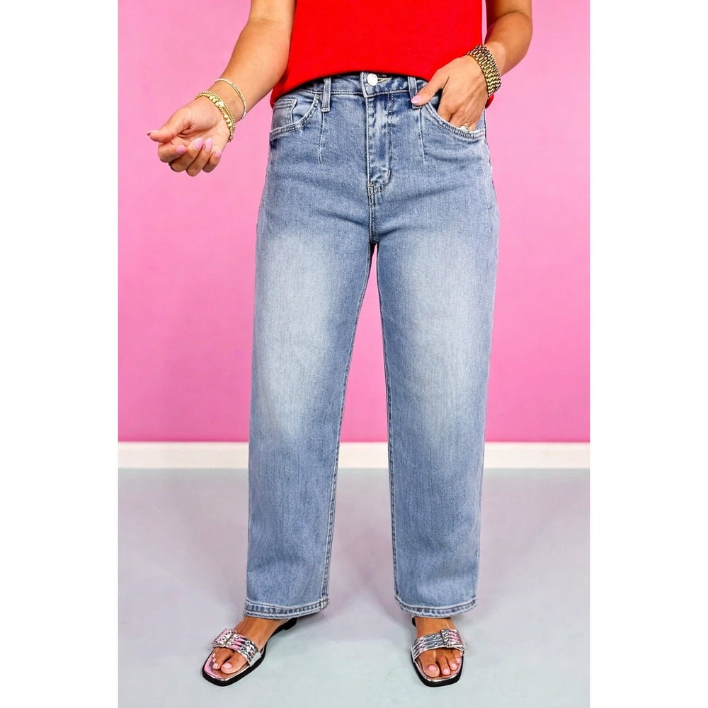 Classic High-Waist Straight Leg Jeans - Light Blue